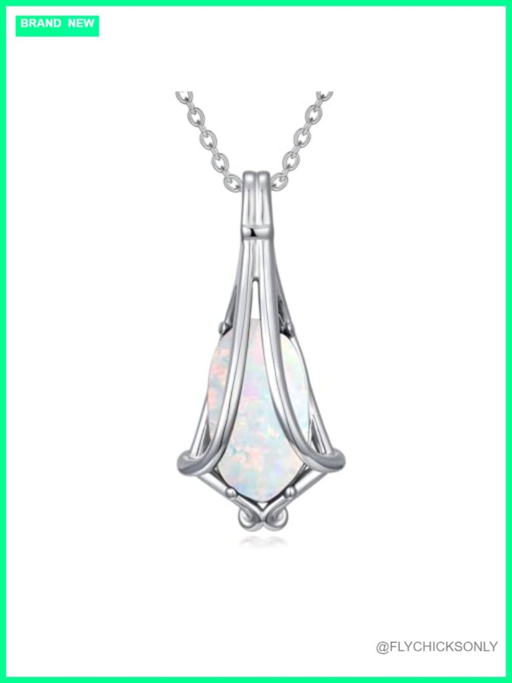 Opal Infinity Necklace 18K White Gold Plated Pendant 18+2 In Adjustable Chain